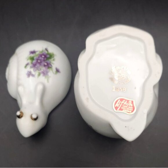 Vintage Lefton Handpainted Violets Porcelain Bone China Snail Trinket Box 1958 - Picture 6 of 8
